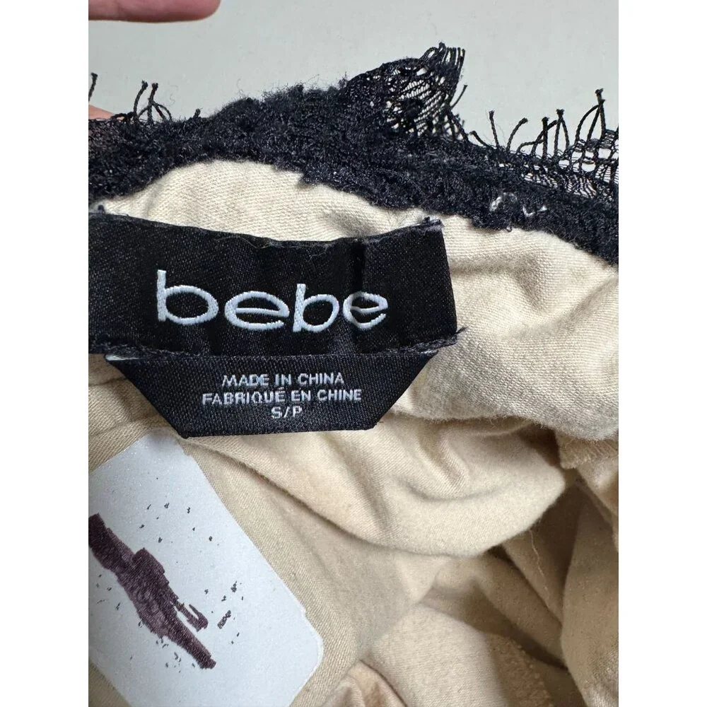 Bebe Black Lace Beige Mini Slip Dress Women size Small Coquette Sexy Fairy Grung - Picture 3 of 16